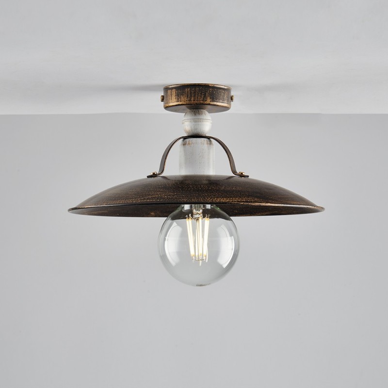 Plafoniera in ferro Marrone Oro industrial Bianco una luce 30x h14 cm