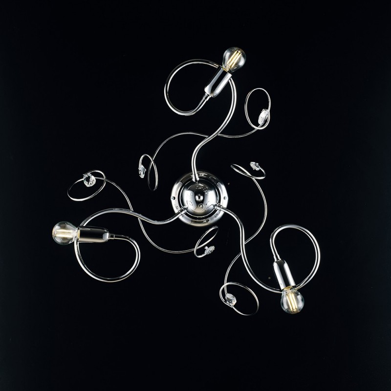 Plafoniera in ferro cromato lucido con strass in cristallo 3 luci  47xh.21 cm