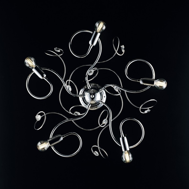 Plafoniera in ferro cromato lucido con strass in cristallo 5 luci 54xh. 21 cm