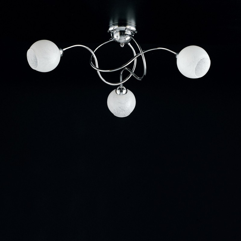 Plafoniera in ferro cromato lucido con vetri bianchi 3 luci 60xh.24 cm