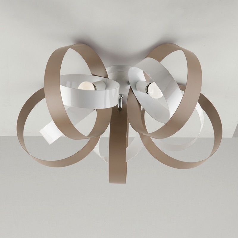 Plafoniera moderna in ferro cinque luci Bianco Tortora 58x h26 cm