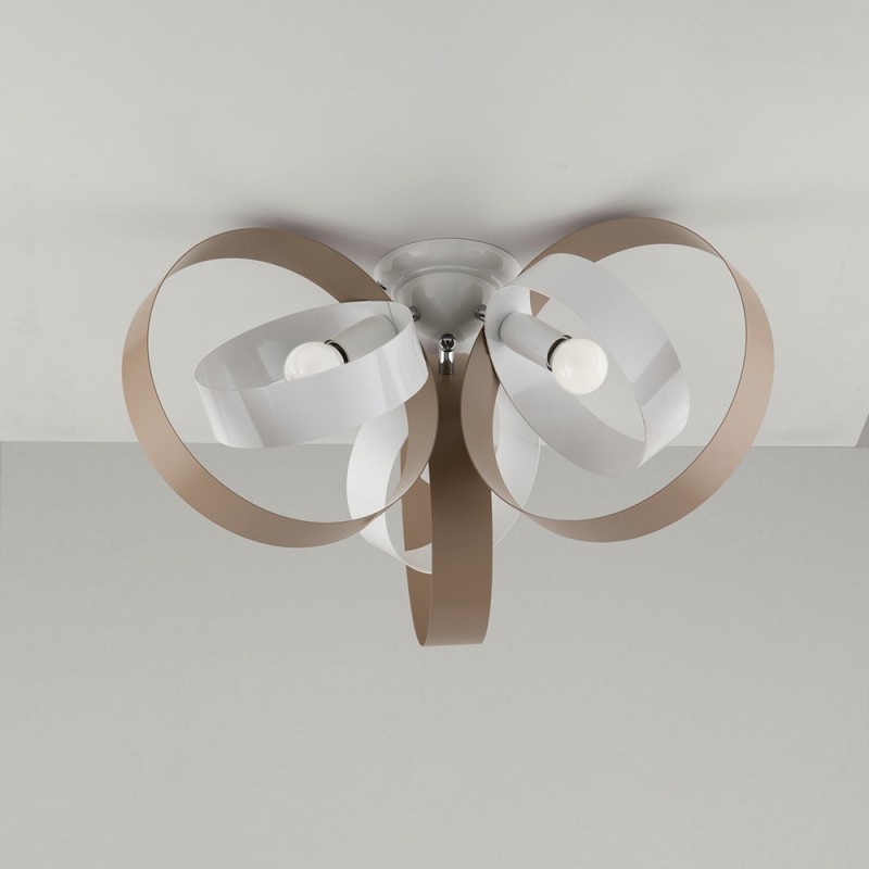 Plafoniera moderna in ferro tre luci Bianco Tortora tre luci 44x h26 cm