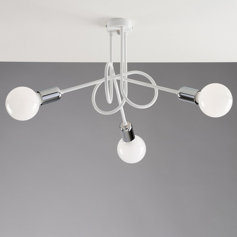 Plafoniera urban in ferro Bianco rifinitura Cromo tre luci 42x h30 cm