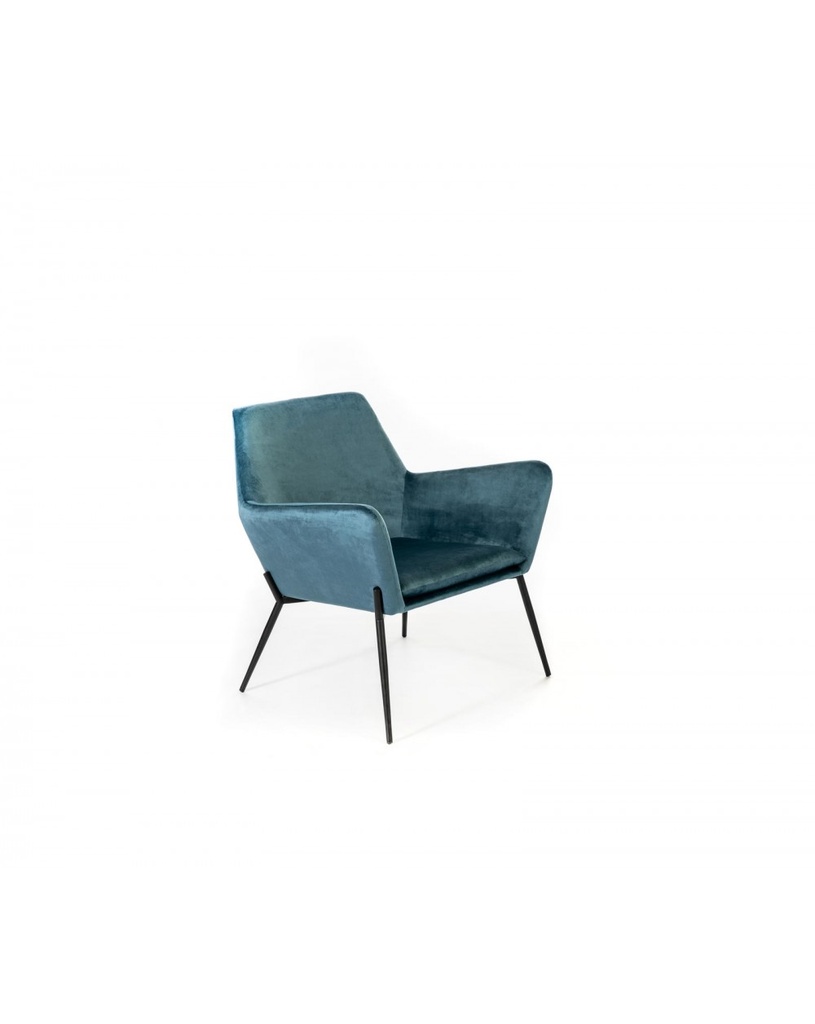 Poltrona in velluto blu con struttura in metallo nero, 54cm x 71.5cm x 70cm