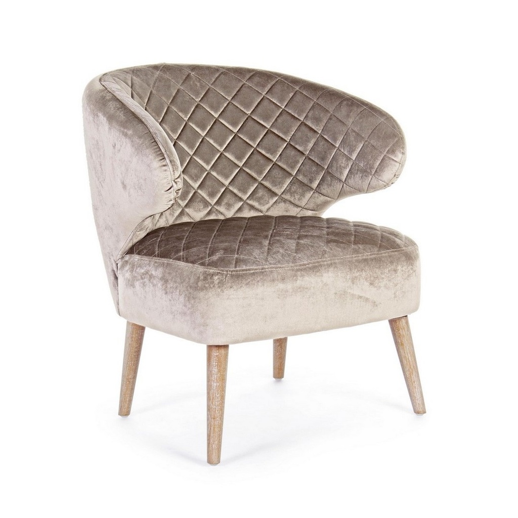 Poltrona Bertrand tortora effetto velluto - Dimensioni: 66.6x63x73 cm