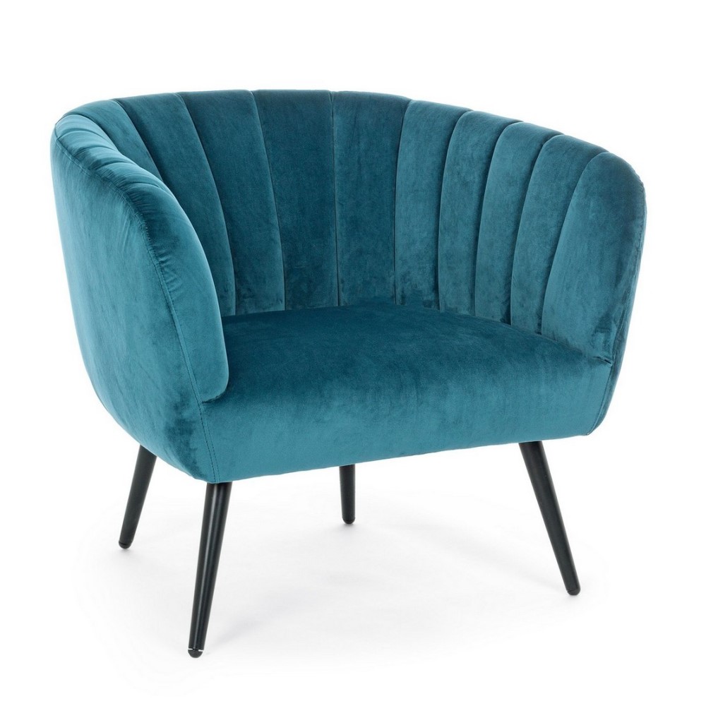 Poltrona Classica in Velluto Blu Pavone - Dimensioni: L.78 P.71 H.69 cm