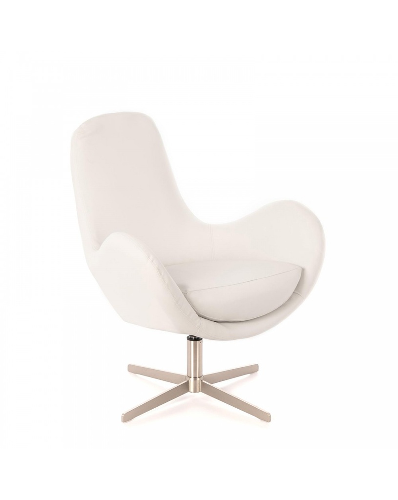 Poltrona elegante in similpelle bianca e metallo grigio cromo, 72x68x85cm