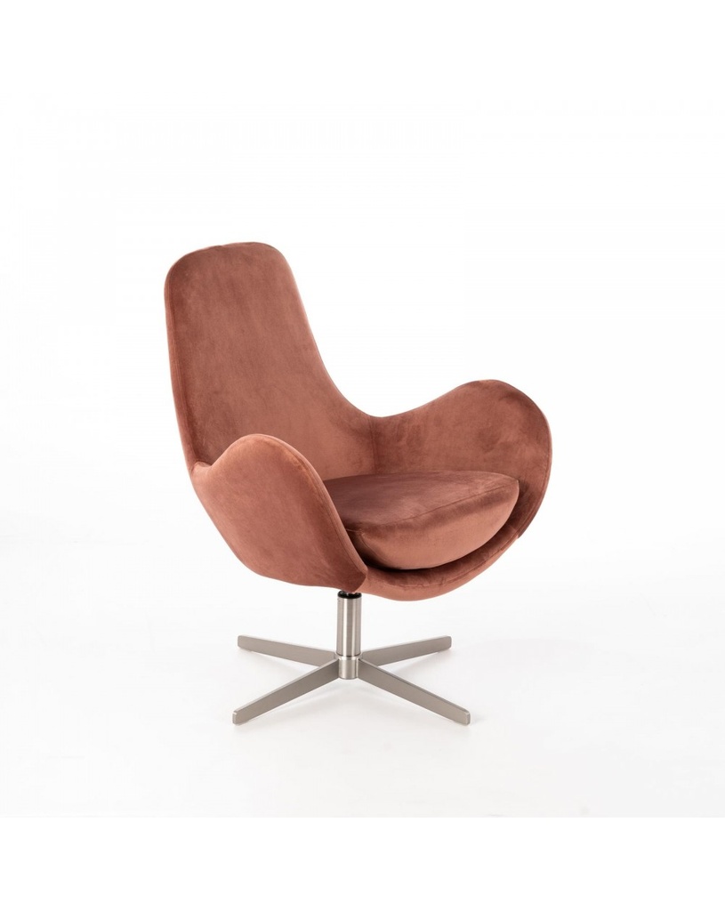 Poltrona elegante in velluto rosa antico e metallo grigio cromo, 72x68x85 cm