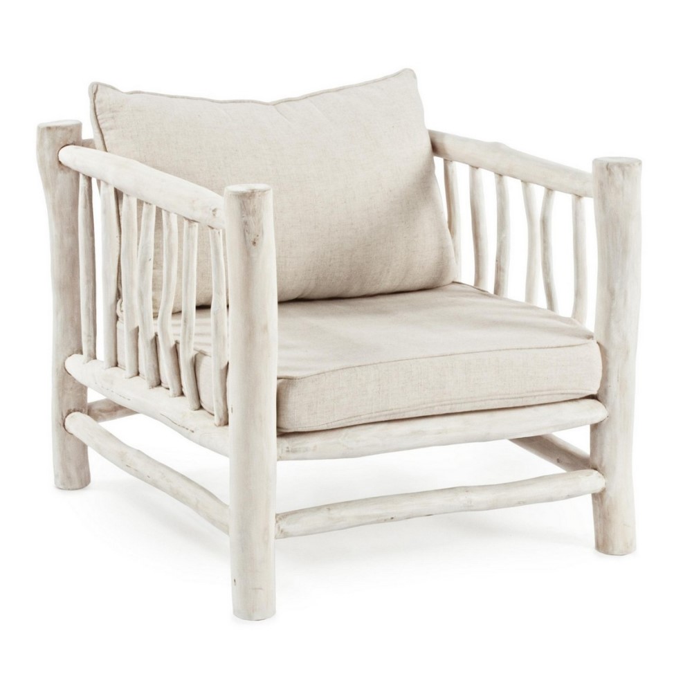 Poltrona bianco in teak naturale con cuscino