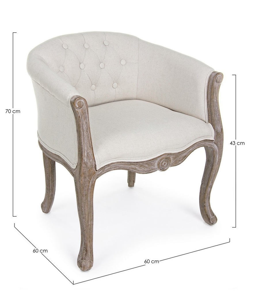 Poltrona classica legno e tessuto naturale Diva
