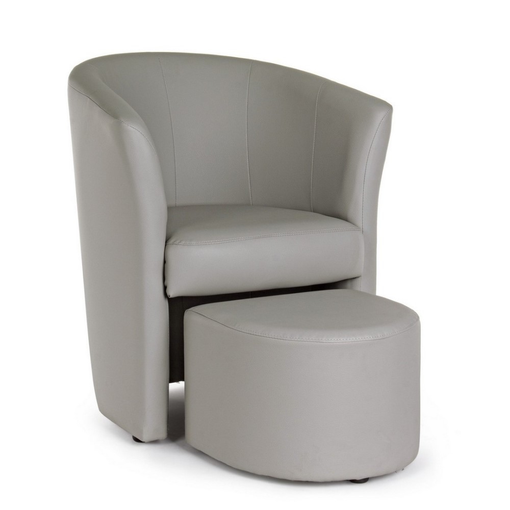 Poltrona con Pouf Grigio Chiaro in Similpelle Stile Design - Misure: 64,5x59,5x78 cm