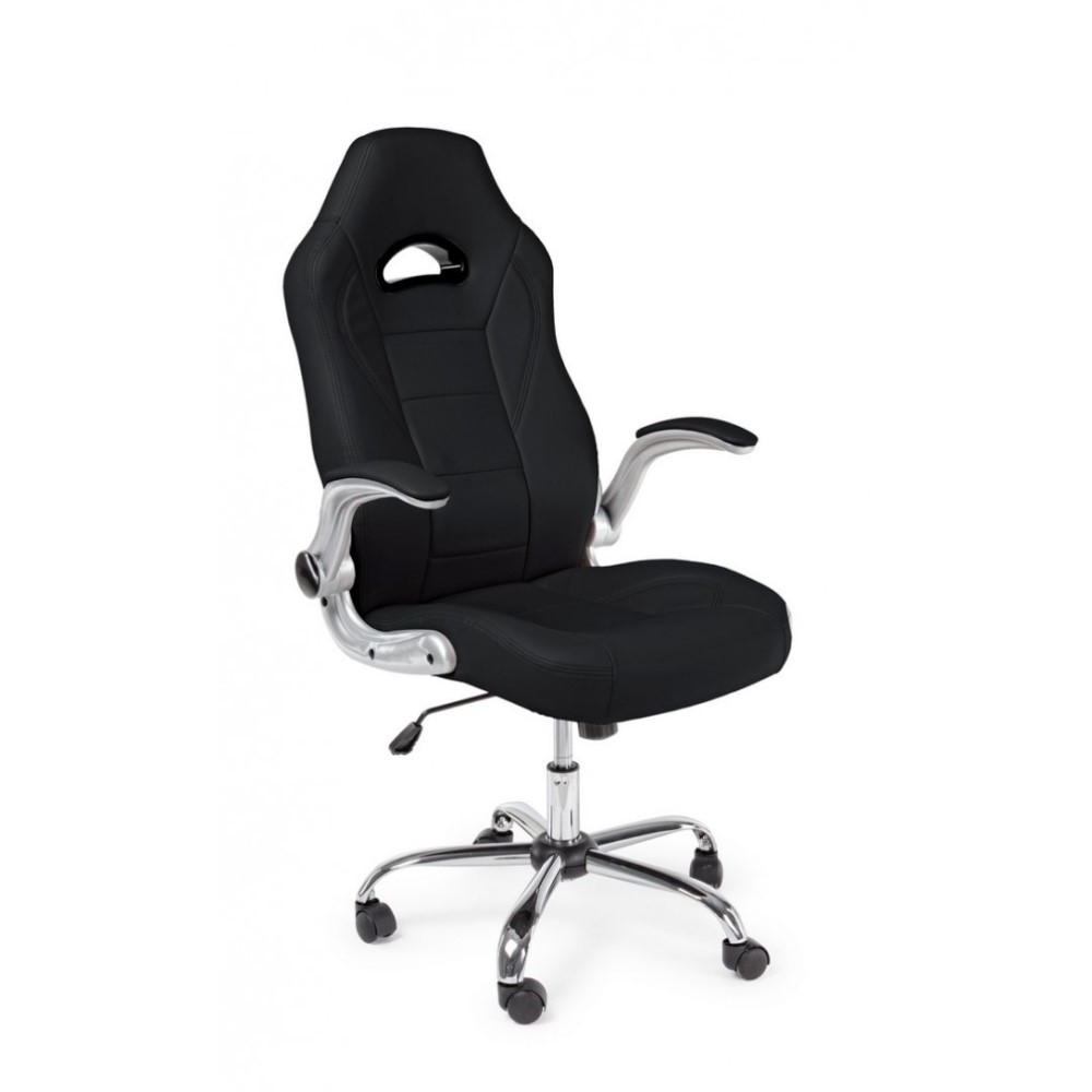 Poltrona da ufficio rivestita in pelle Boneville Nero - Dimensioni: 52x66x114/121 cm