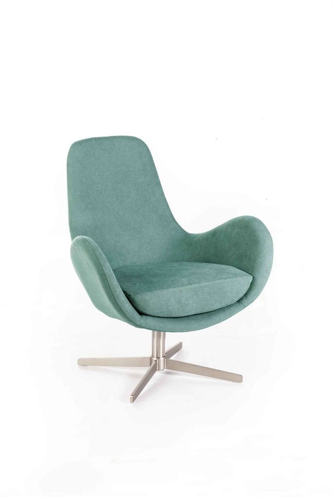 Poltrona girevole in tessuto e metallo, 72x64x85 cm, con rivestimento in acquamarina