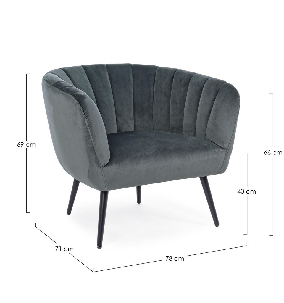 Poltrona grigio metallo e velluto Avril - 78x71x69 cm