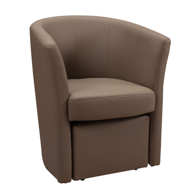 Poltrona imbottita rivestita in ecopelle tortora e pouff estraibile 64x63xh.76