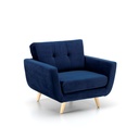 Poltrona in tessuto blu con gambe in legno marrone chiaro, 89x97,5x82