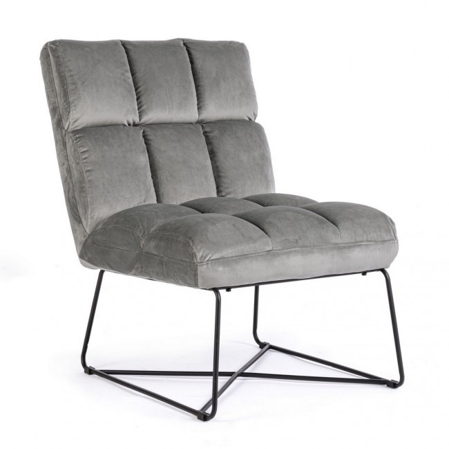 Poltrona Lizzie in Velluto Grigio con Gambe in Metallo - Misure 61x82x87 cm