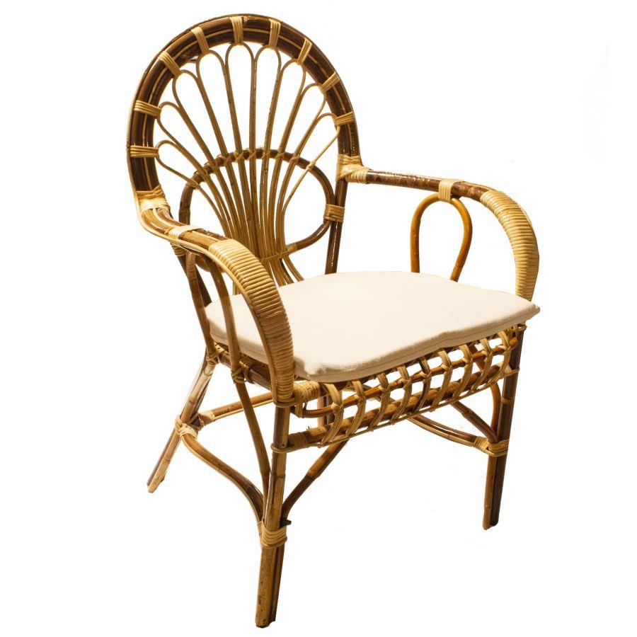 Poltrona in rattan con cuscino - 62 x 65 x h44/62/90