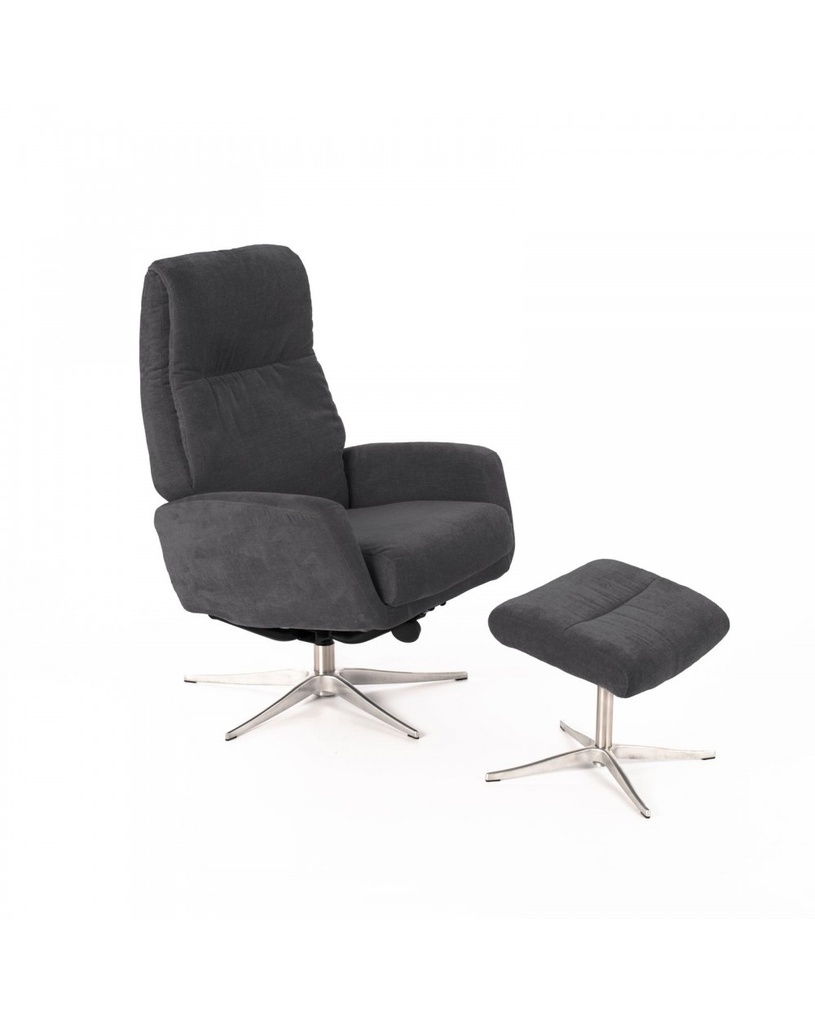 Poltrona relax reclinabile in velluto Danny, con struttura in metallo, colore grigio scuro e gambe grigio cromo, 61x76x90cm