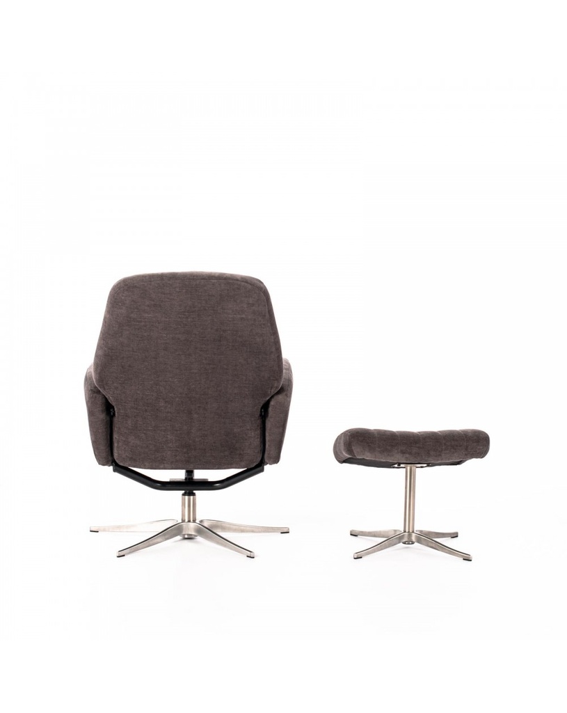 Poltrona relax reclinabile in velluto Danny, grigio scuro, con struttura in metallo grigio cromo, 61cm x 76cm x 74cm