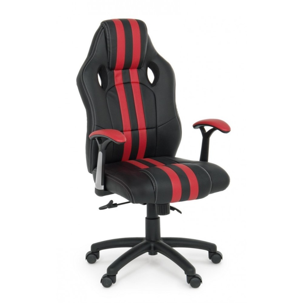 Poltrona ufficio con braccioli Spider rosso in similpelle - 63x64,5x111/121 cm