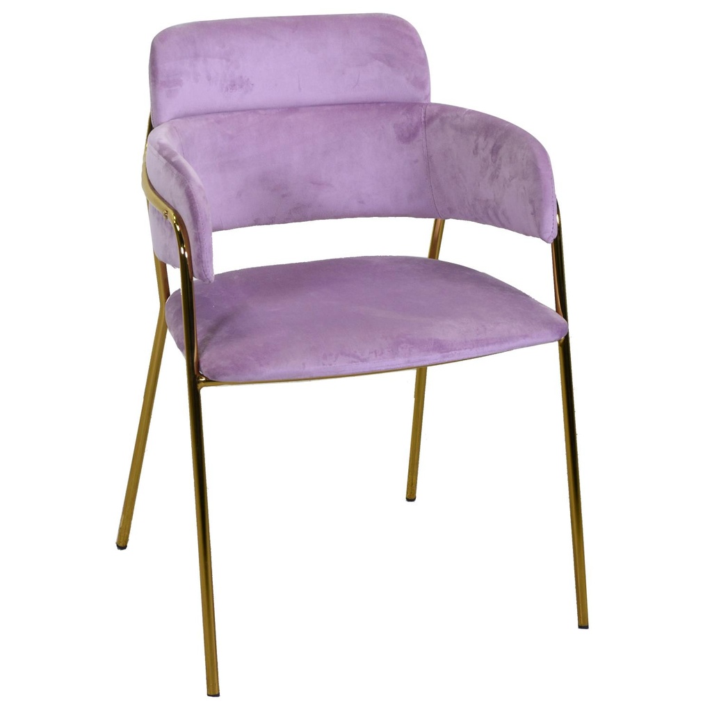 Poltrona design in velluto e metallo oro viola, dimensioni 52x52 cm