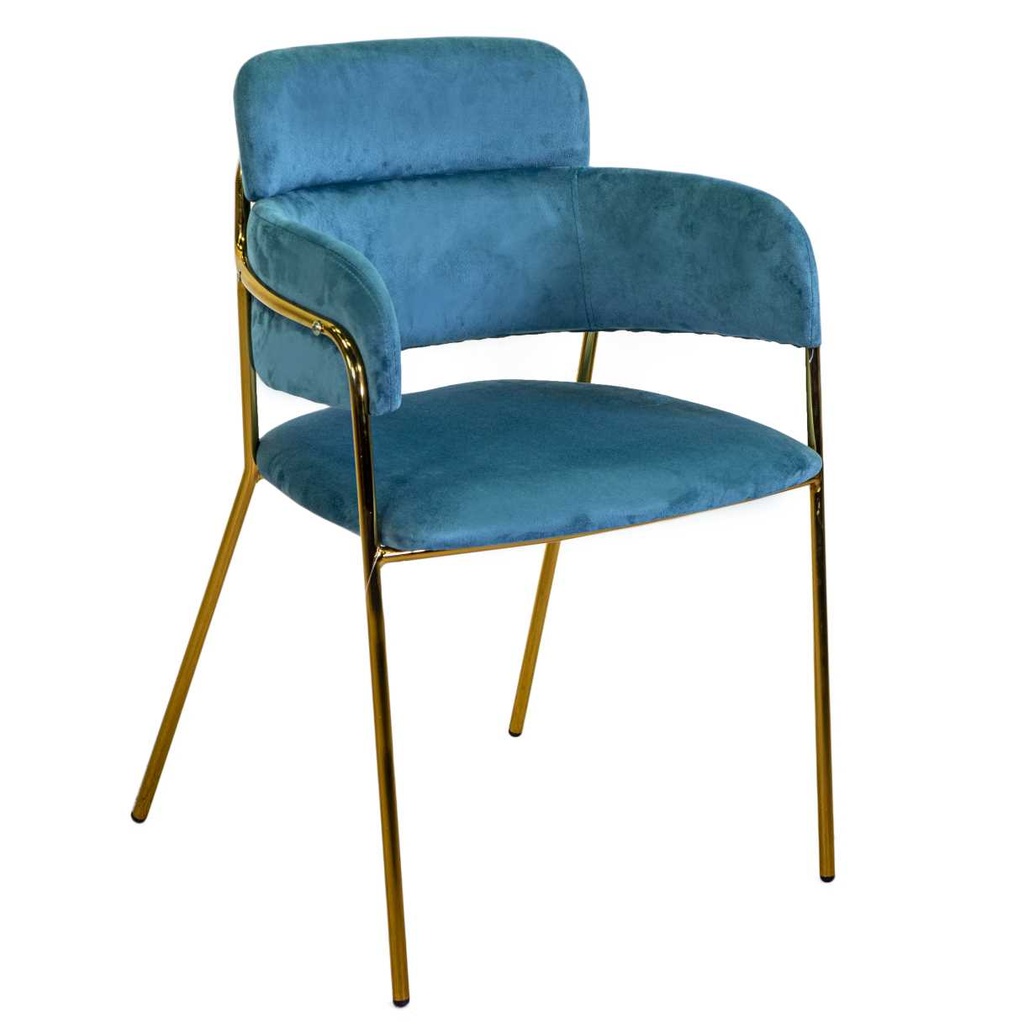 Poltrona in velluto blu ottanio, dimensioni 52x52x79 cm