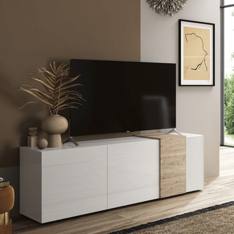 Porta TV Sabry 3 ante bianco lucido rovere Kadiz