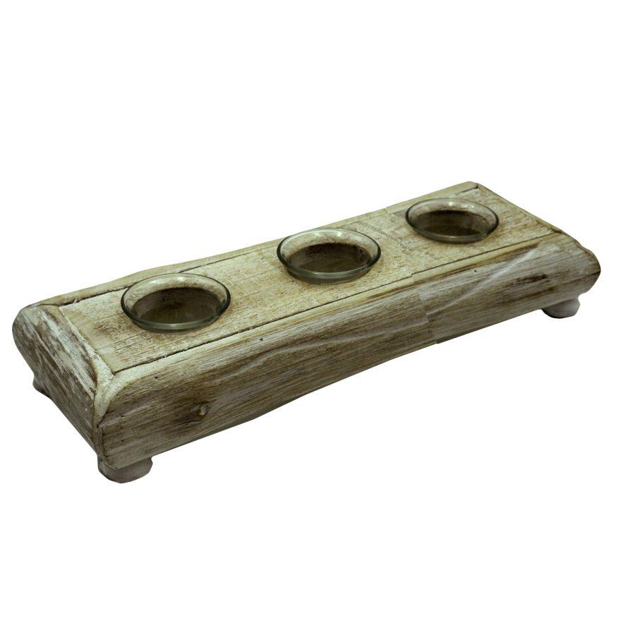 Portacandele in legno sbiancato 3 pezzi 35x12x7 cm
