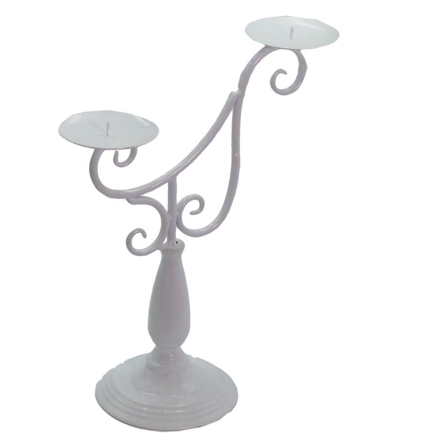 Portacandele in metallo bianco Arezzo, 2 posti, 31x15,5x44 cm