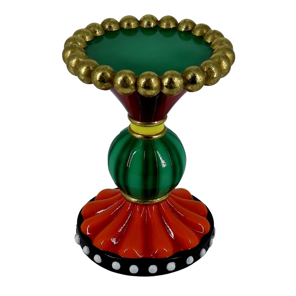 Portacandele in resina verde e rosso, dimensioni ø14,7x19,7 cm