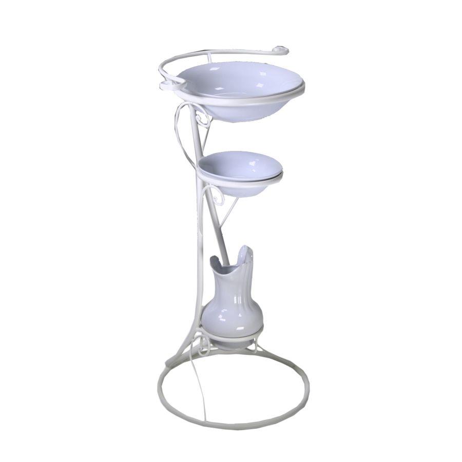 Portacatino in metallo con ceramica crema - 39,5 x 47 x 85 cm