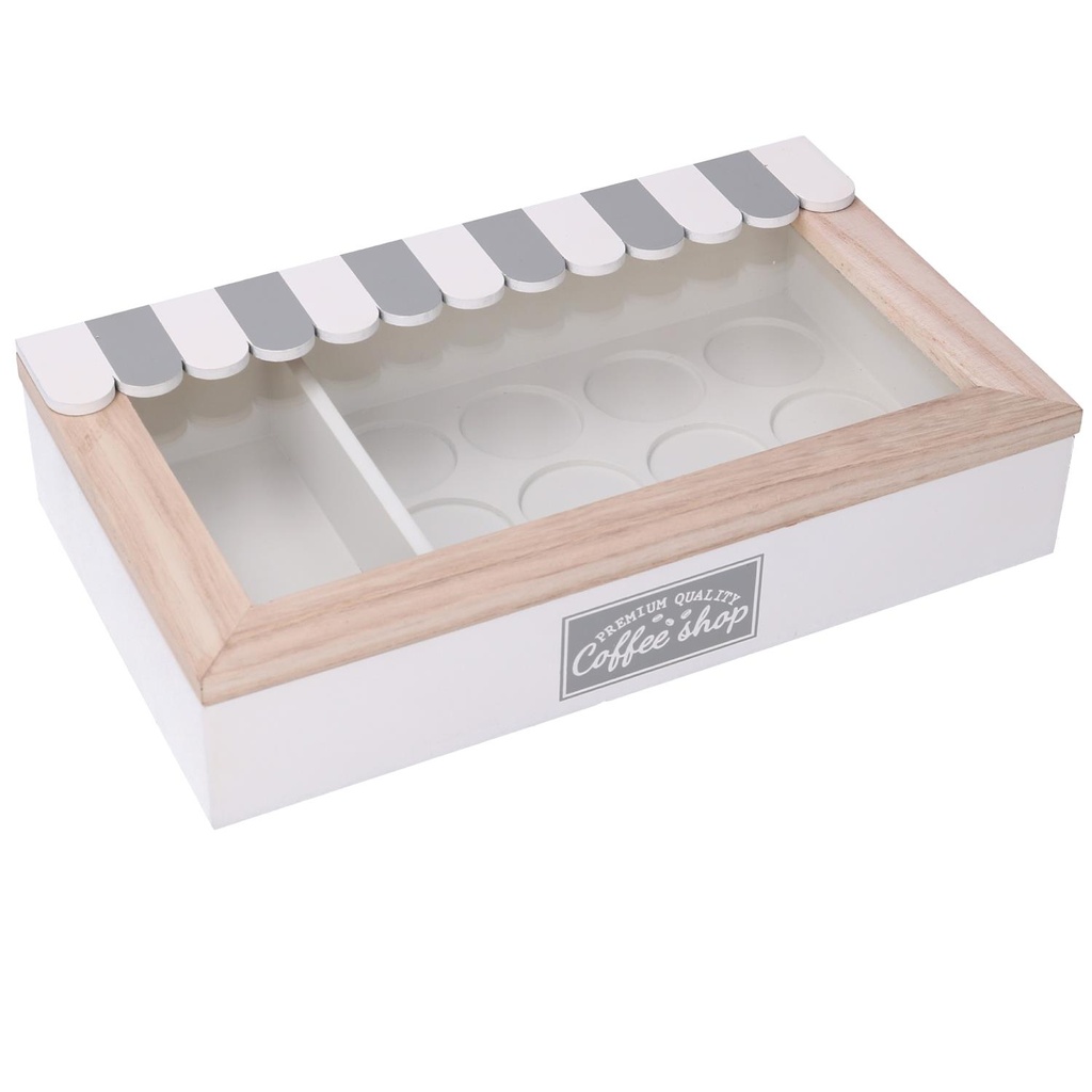Portacialde in legno con 2 scomparti, bianco grigio rettangolare 27x16x5,5 cm