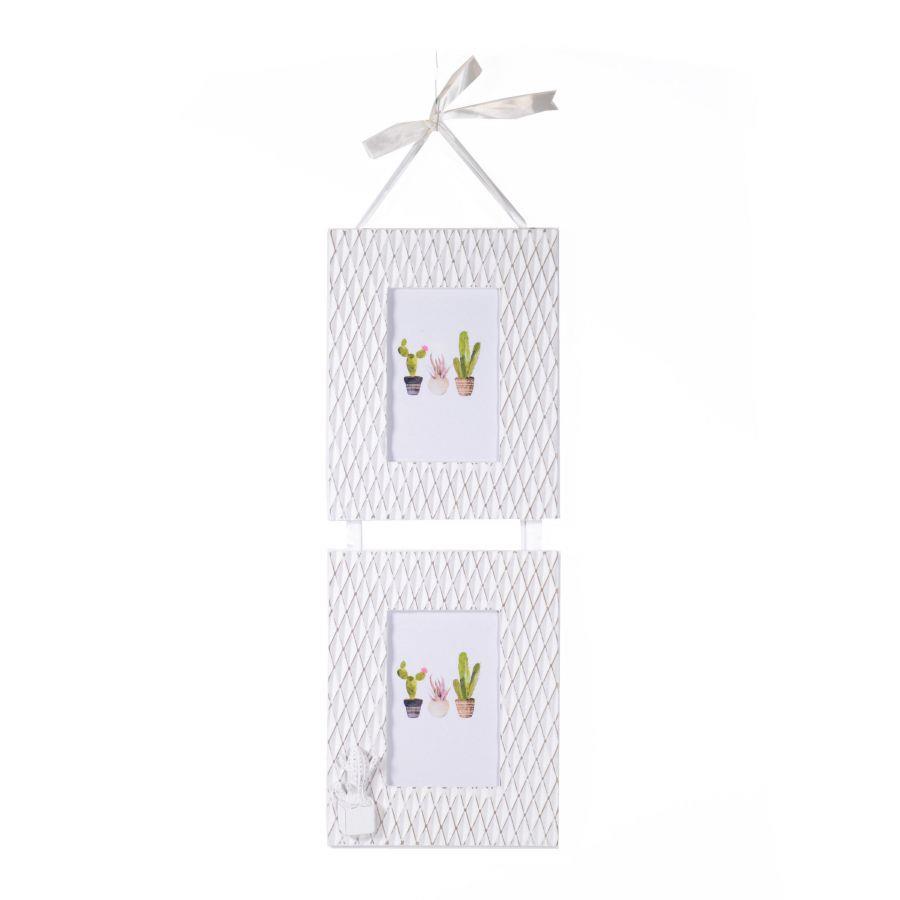 Portafoto multiplo cactus legno bianco 2p cm19x58x1