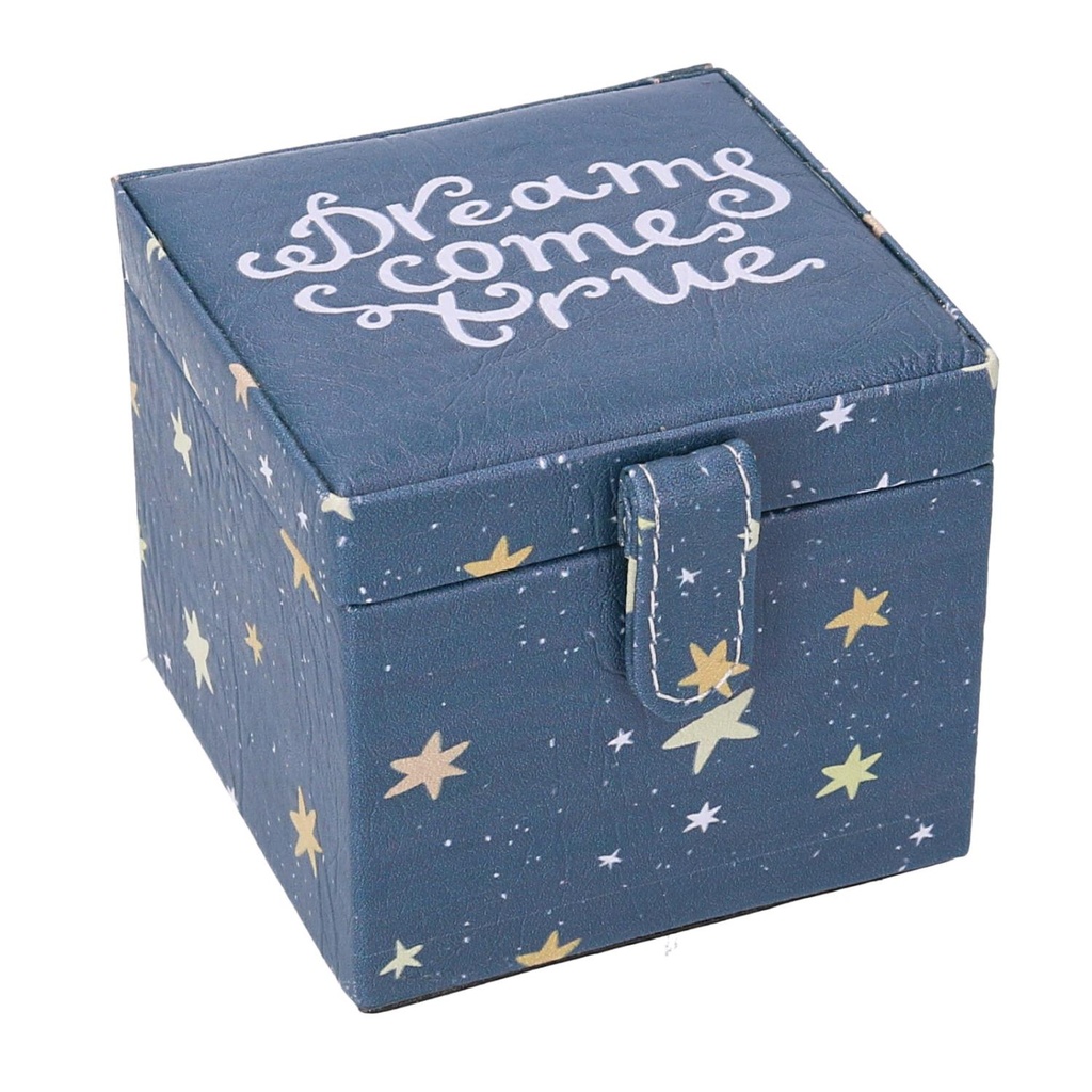 Portagioie ecopelle stelle blu quadro 10x10,5x9,5 cm
