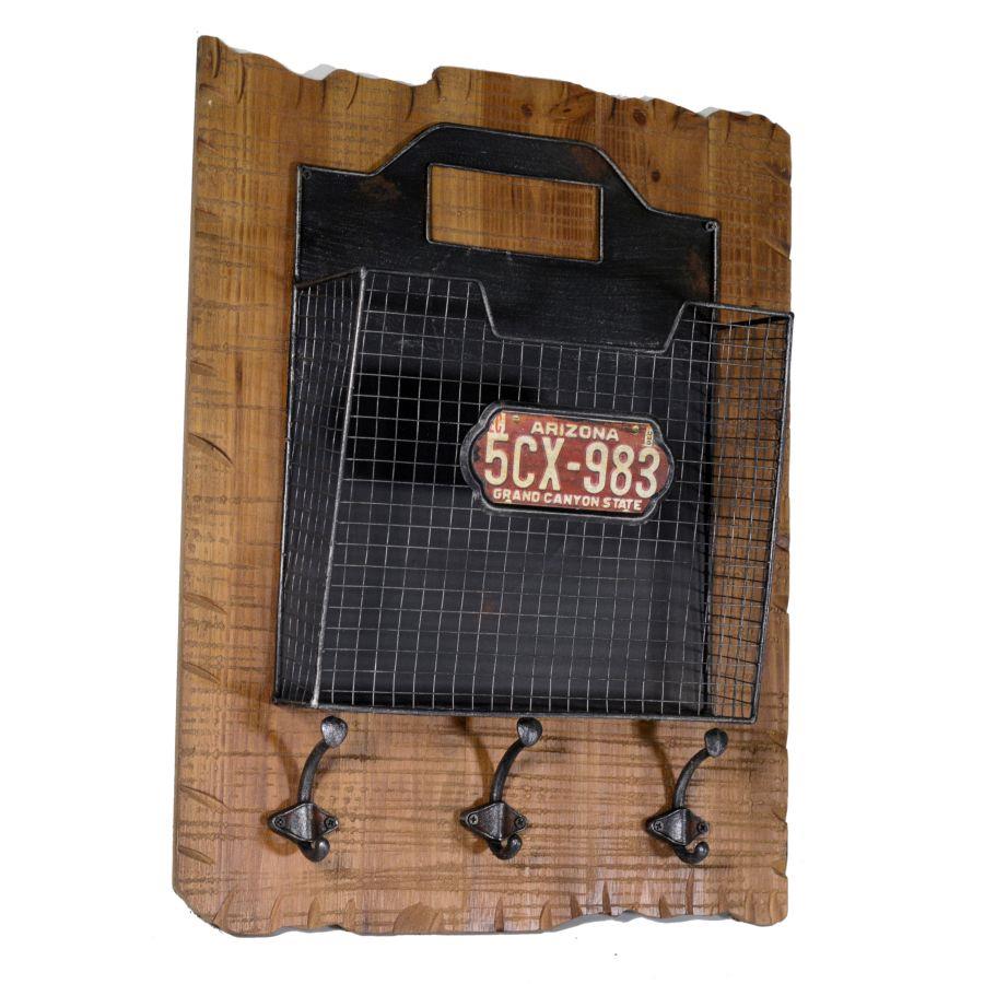 Portalettere in legno con appendino a 3 piani - Dimensioni cm 43,5x12,5x55,5