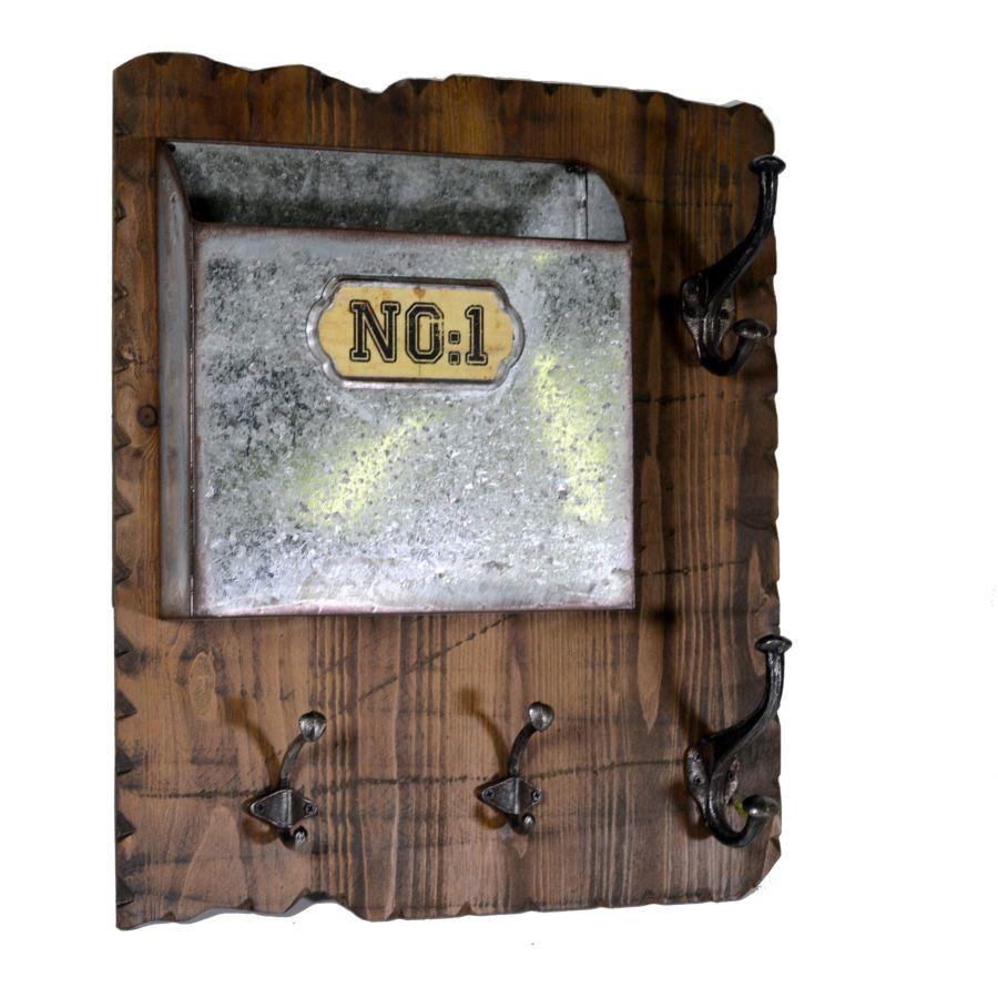 Portalettere in legno con appendino, 1 posto, dimensioni cm46,5x15h56