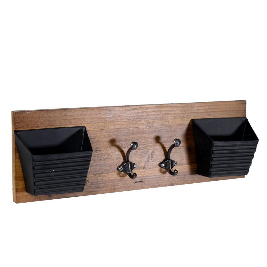 Portalettere in legno a 2 posti con appendino, dimensioni 60x9,5x20 cm