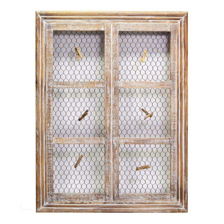 Portamemo in legno per finestra con mollette rettangolare 46x61x5,5 cm