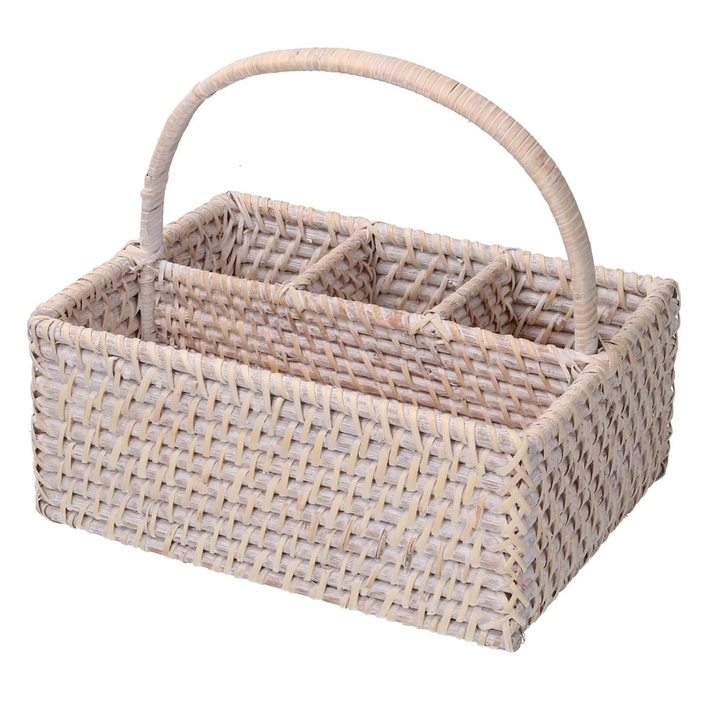 Portaposate Rattan Algarve Bianco Rettangolare 26x20x11/22 cm