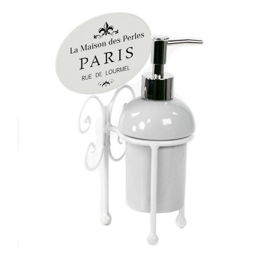 Portasapone Liquido Metallo Ceramica Paris Bianco 14x12x23 cm