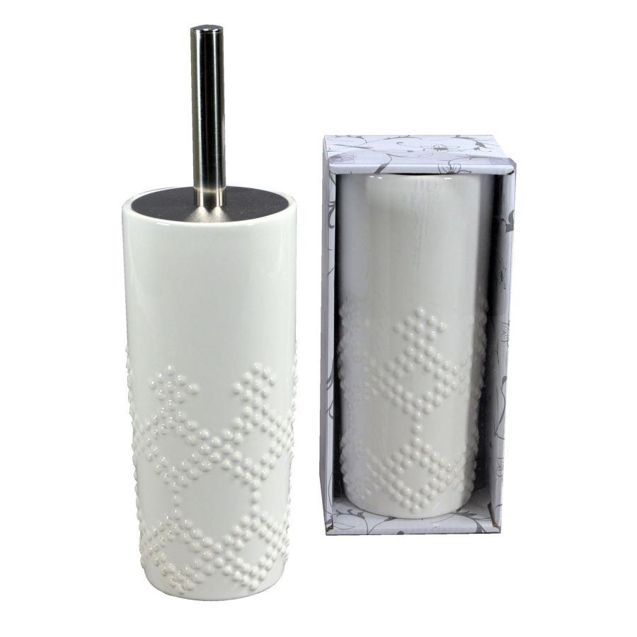 Portascopino ceramica bianco puntini tondo 10x24/34 cm