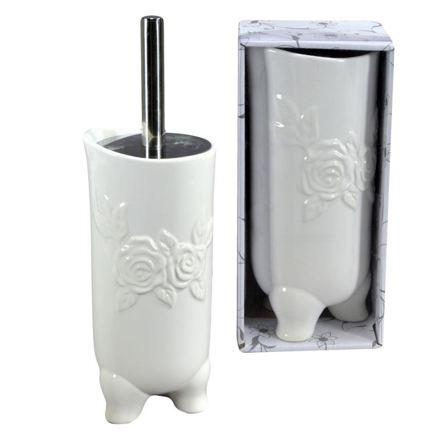Portascopino in Ceramica Bianco Rose, Dimensioni 10x24x34 cm