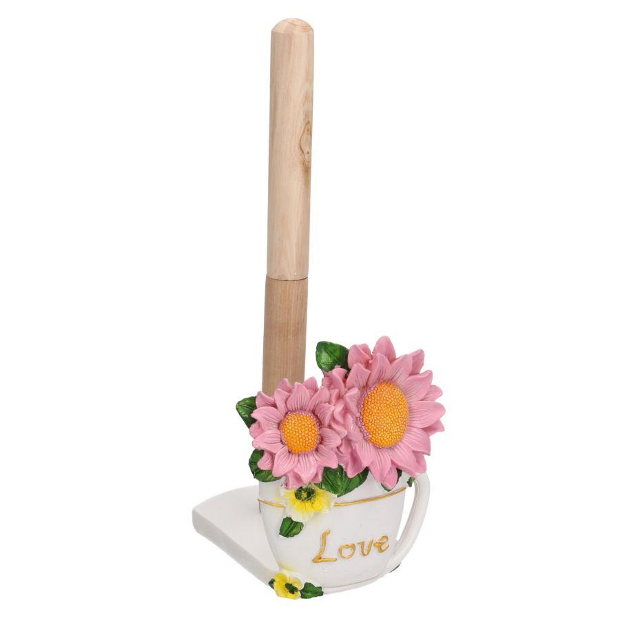 Portascottex in Resina con Fiori Rosa - 14x10x27 cm