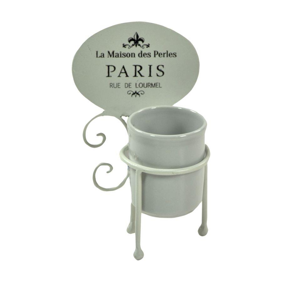 Portaspazzolini in metallo ceramica bianco Paris 13,3x12x22,5 cm