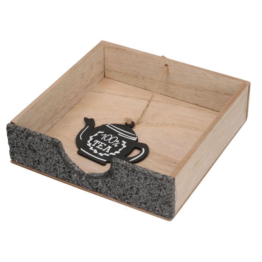 Portatovaglioli in legno e ardesia, design quadro, 20x20x5 cm