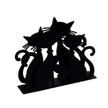 Portatovaglioli Metallo Gatti Nero Rettangolare 14,5x4 cm
