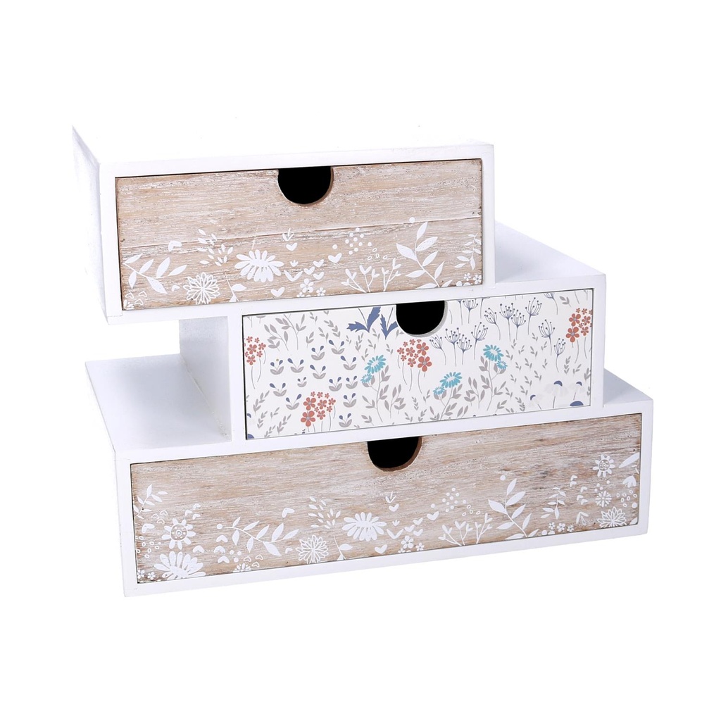 Portatutto in legno con 3 cassetti 25x15x19 cm