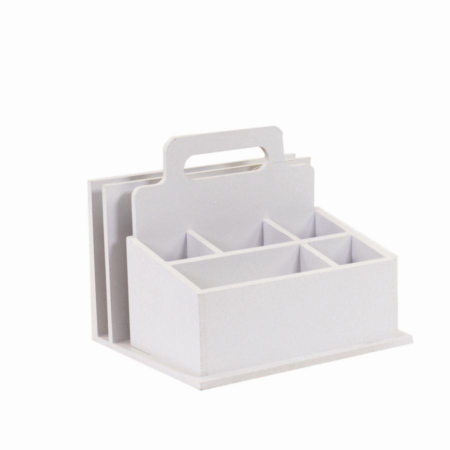 Portatutto in legno bianco con 7 vani - 25x21x21,5 cm