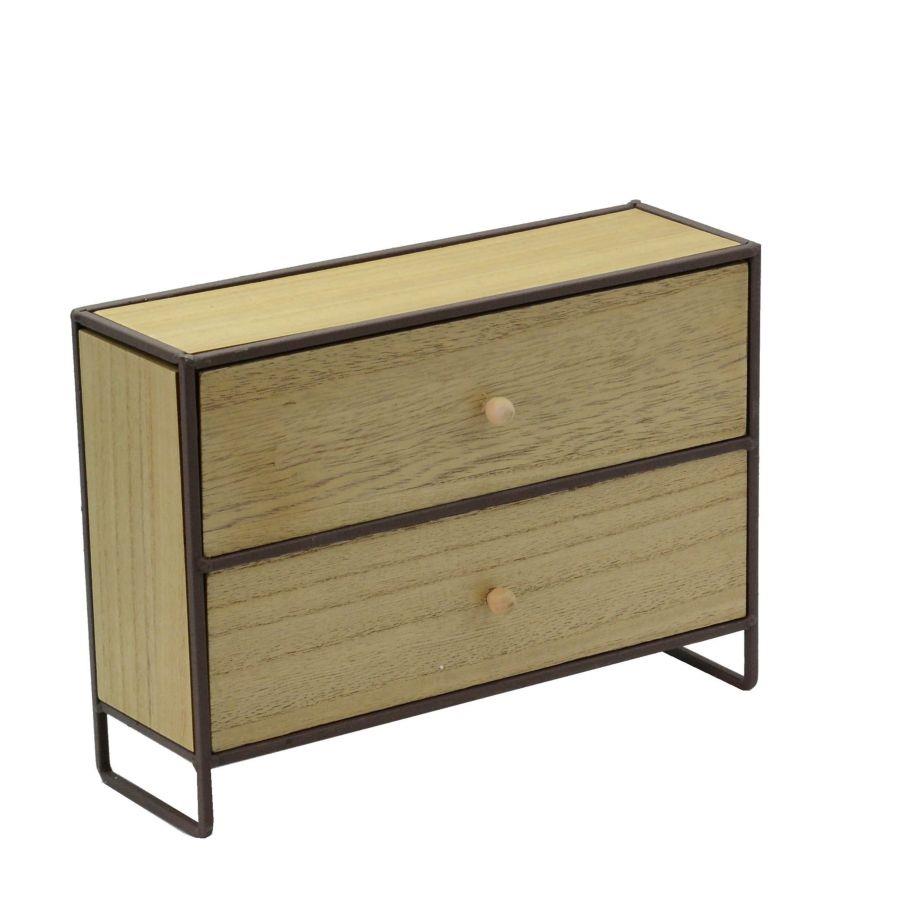 Portatutto legno e metallo marrone arrugginito con 2 cassetti - Dimensioni cm29x10h21